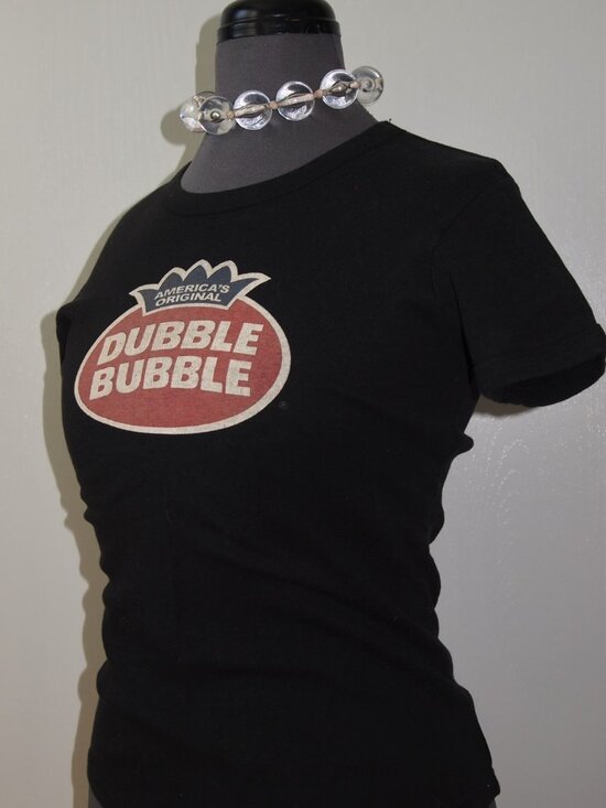 Vintage Other - Vintage Double Bubble Gum Fitted Stretch BabyTee Top Black Crew Neck Youth XL